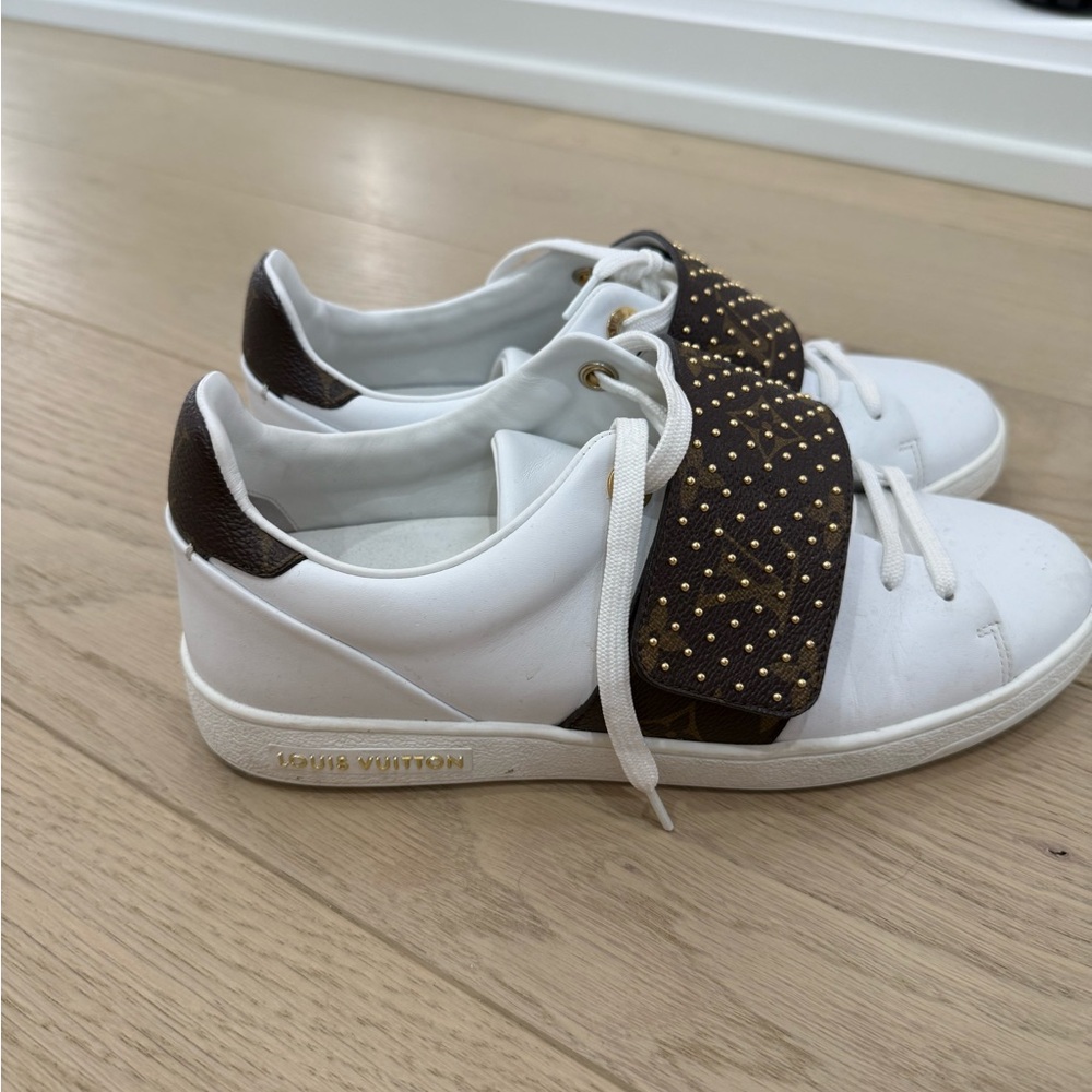 Louis Vuitton White and Brown Sneakers Sleek Minimalist Design
